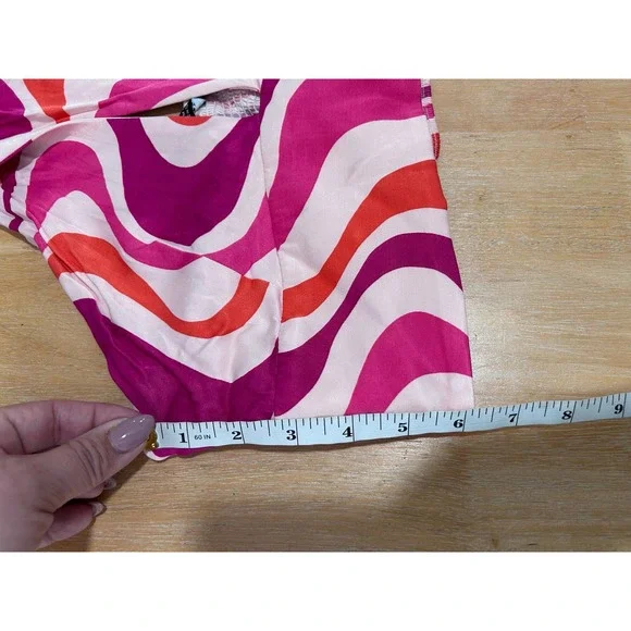 Zara Pink Orange Psychedelic Swirl Halter Top & Wide Leg Pants Set M Disco Retro - Picture 6 of 16